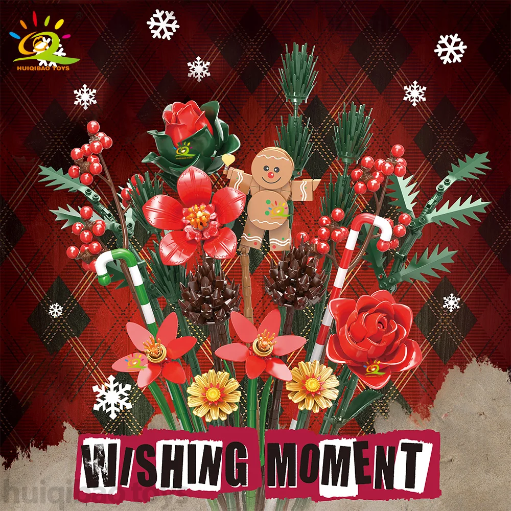 HUIQIBAO عيد الميلاد جارلاند باقة بنة DIY بها بنفسك رومانسية الزهور الطوب الحلي الزخرفية لعب الكبار سانتا كلوز هدية