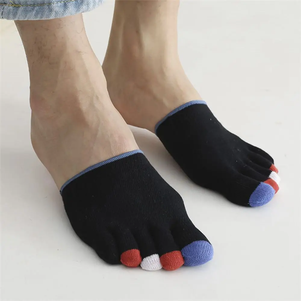 Summer Solid Color Men\'s Socks Simple Wear-resistant Toe Cover Invisible Socks Five Finger Socks Half-foot Socks Split-toe Socks