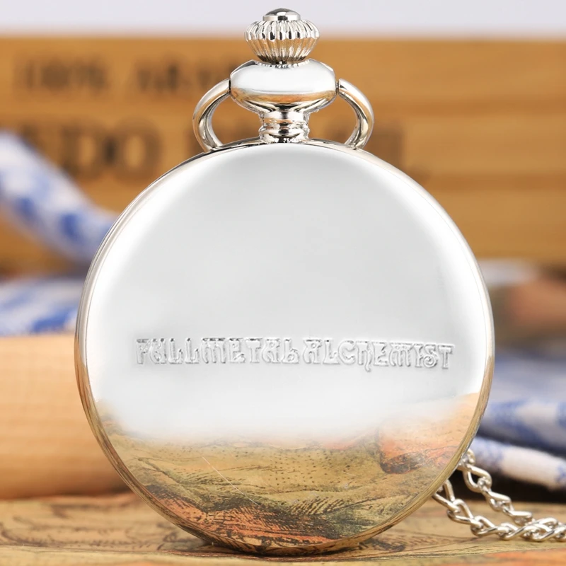 Simple Silver Fullmetal Alchemist Quartz Pocket Watch Edward Elric Anime Clock Design Pendant Cosplay Fans Necklace Chain Gifts