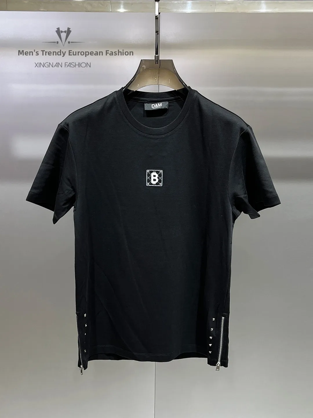

Slim Fit Short Sleeve T-Shirt Men's round Neck Zipper Decorated Trendy Half Sleeve Summer Cotton Polyester Casual Tee