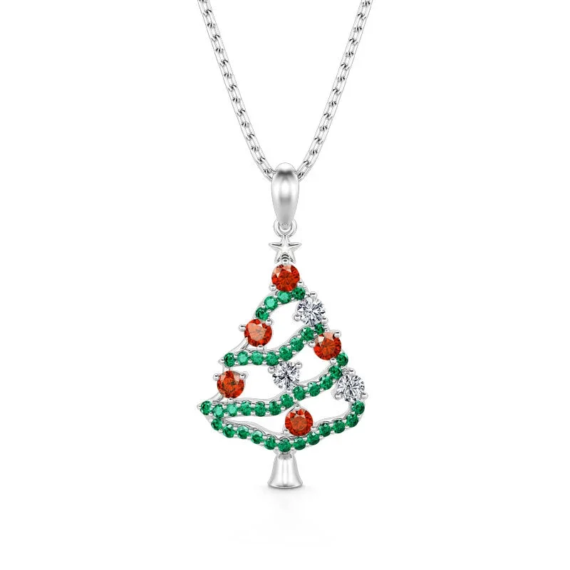 Huitan Weihnachts baum Anhänger Halskette Neujahr Geschenk für Frauen bunte cz bling bling Hals Zubehör Party Statement Schmuck