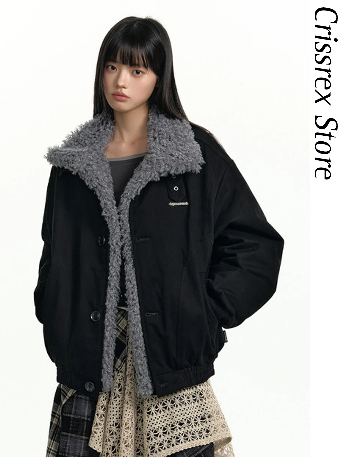 

TGNS Crissrex Store Thiened Cotton Jaet Retro Stand Collar Workwear Jaet Fake Fur Collar Mountain Eagle Design Winter Coat