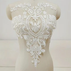 White Flowers Wedding Appliques, Embroidered Lace Mesh Fabric, Sew On Patches for Bride, Evening Dress, DIY Decoration, 1Pc