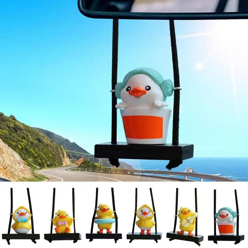 

Cool Swing Duck Car Pendant Cute Anime Little Duck Swing Auto Rearview Mirror Hanging Ornaments For Car Interior Accessories