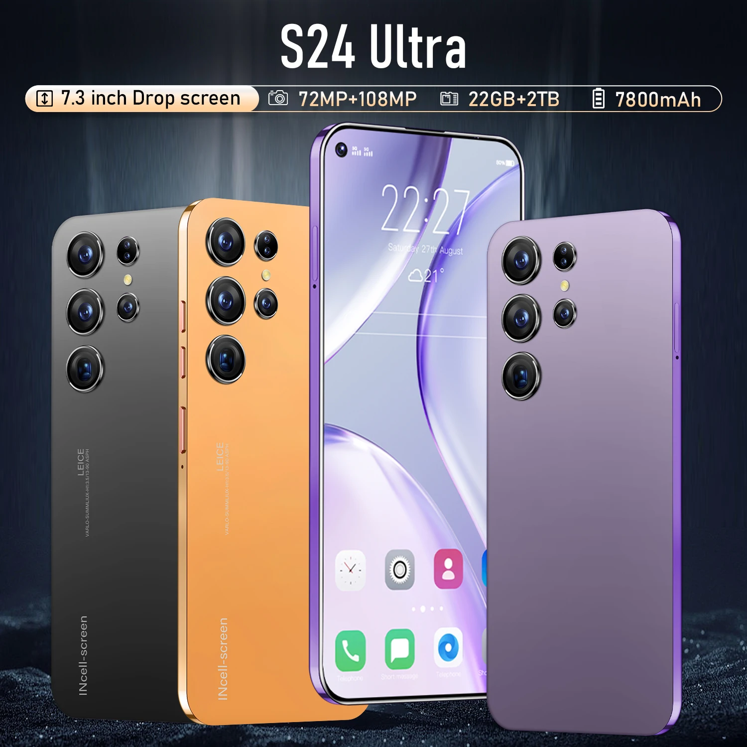 

S24 Ultra Smartphone 5G 7.3-inch full-screen display 22GB+2TB large memory 72MP+108MP camera Global version of mobile phone