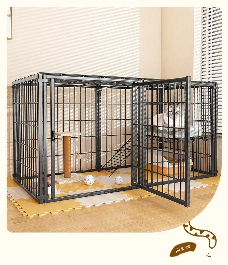 Cat Cage Household Indoor Villa Two story Super Large Free Space  Nest  Toilet Integrated Cat House