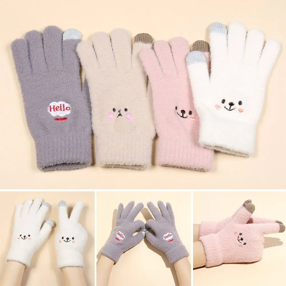 Sarung tangan jari-jari luar ruangan untuk bersepeda lucu, sarung tangan rajutan, sarung tangan musim dingin berbulu