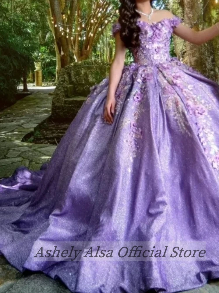 Vestidos De quinceañera De princesa lavanda personalizados, Vestido De baile con apliques florales y hombros descubiertos, Vestido De 15 VX Anos, ropa para fiesta De graduación