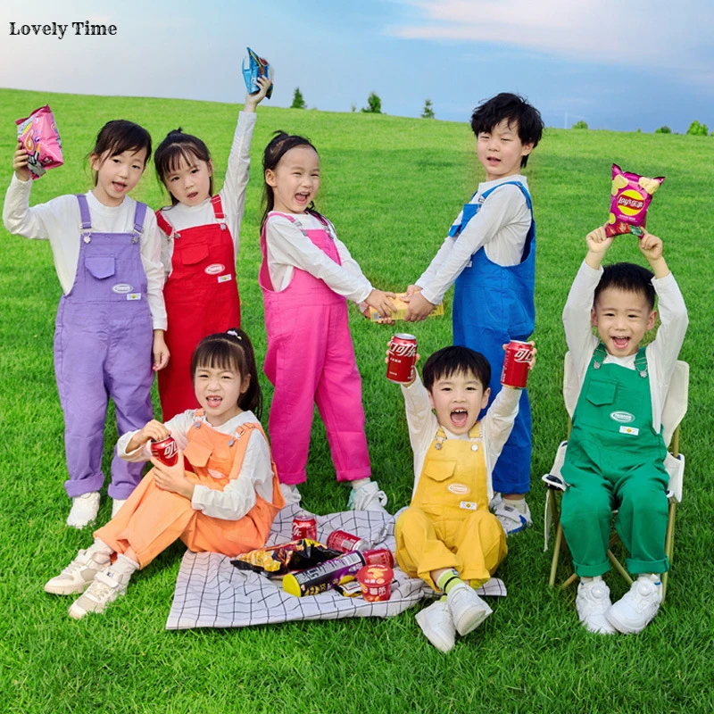 Kids Hip Hop Colorful Overalls Girls Sweet Dungaree Children Candy Color Jumpsuit Street Dance Romper Boys Streetwear Trousers