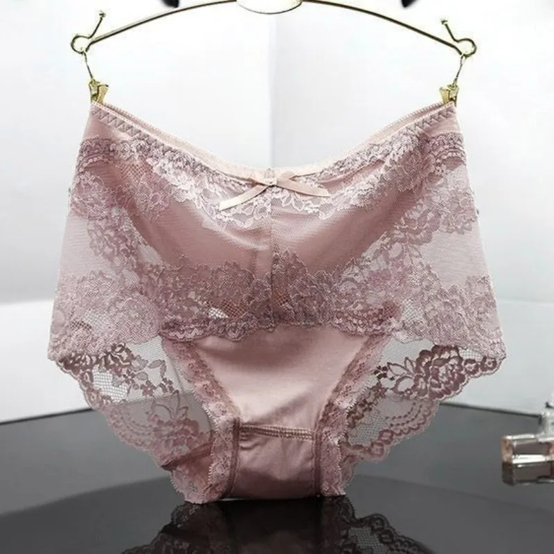 

4 пары сексуальных кружевных трусов для женщин с увеличенным весом, модальные женские бесшовные треугольные трусы большого размера со средней талией, тонкие