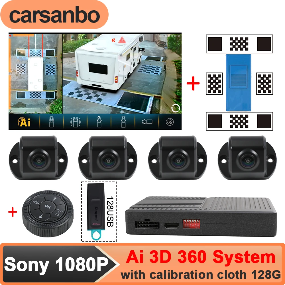 

Carsanbo Bus RV Truck Van Ai 360 Panoramic Camera System with 3D Bird Eye View SONY307 Car Camera DVR Recorder Calibration Cloth