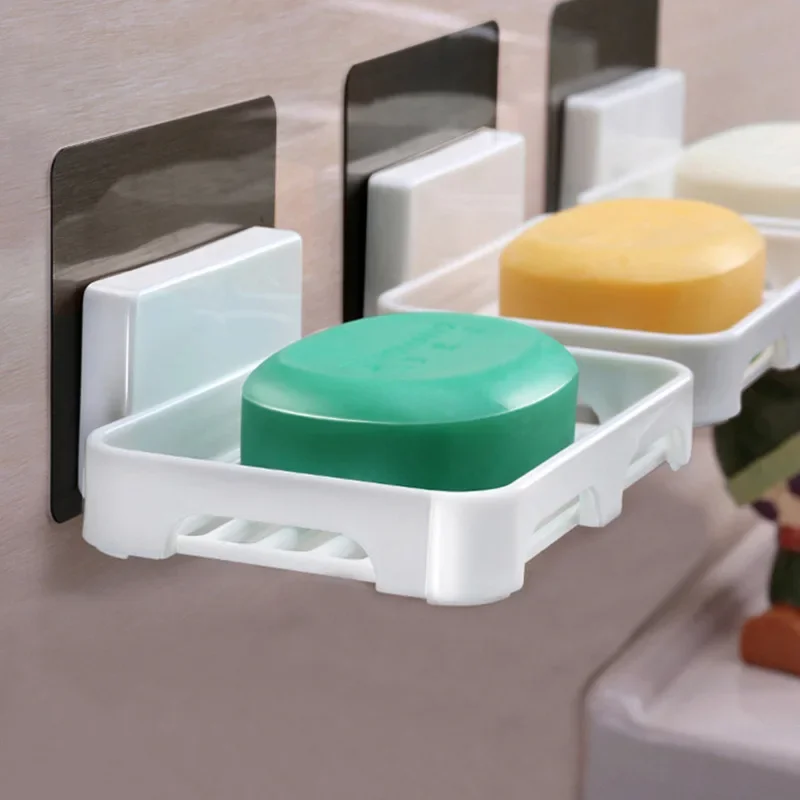 Soap Rack No Drilling Wall Mounted Double Layer Soap Holder Soap Sponge Dish Bathroom Accessories Soap Dishes Self Adhesive