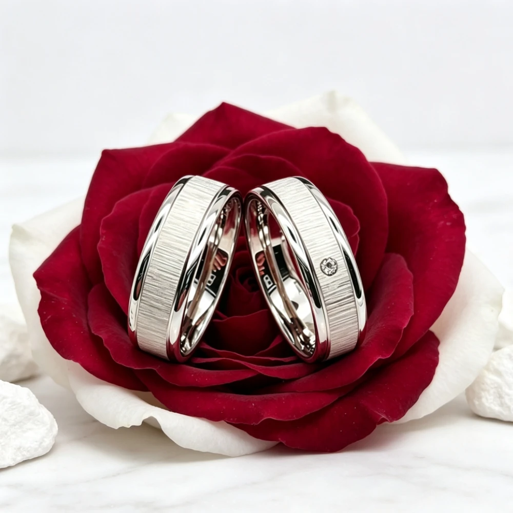 Titanfitz Silvery Never Fade Love Alliances Promise Wedding Bands Couple Rings ‌Hypoallergenic Titanium Stainless Steel Jewelry