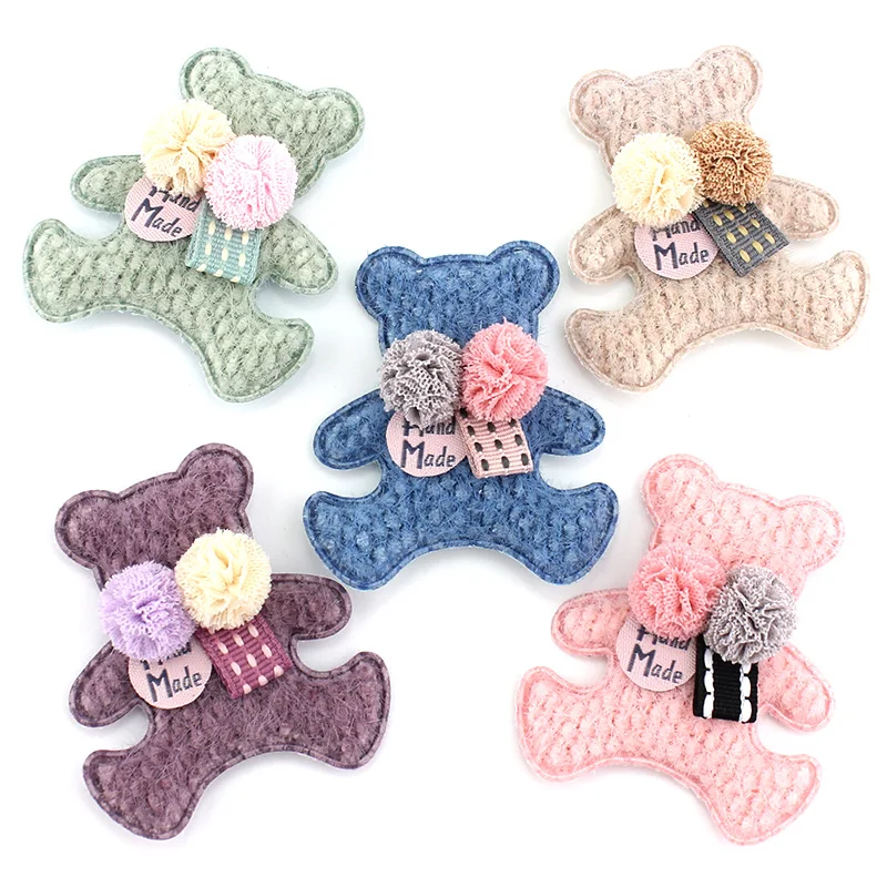 10Pcs 5.5*6.5cm Handmade Bear Flowers Ball Padded Appliques For DIY Baby Hairpin Headwear Crafts Decor Ornament Accessories