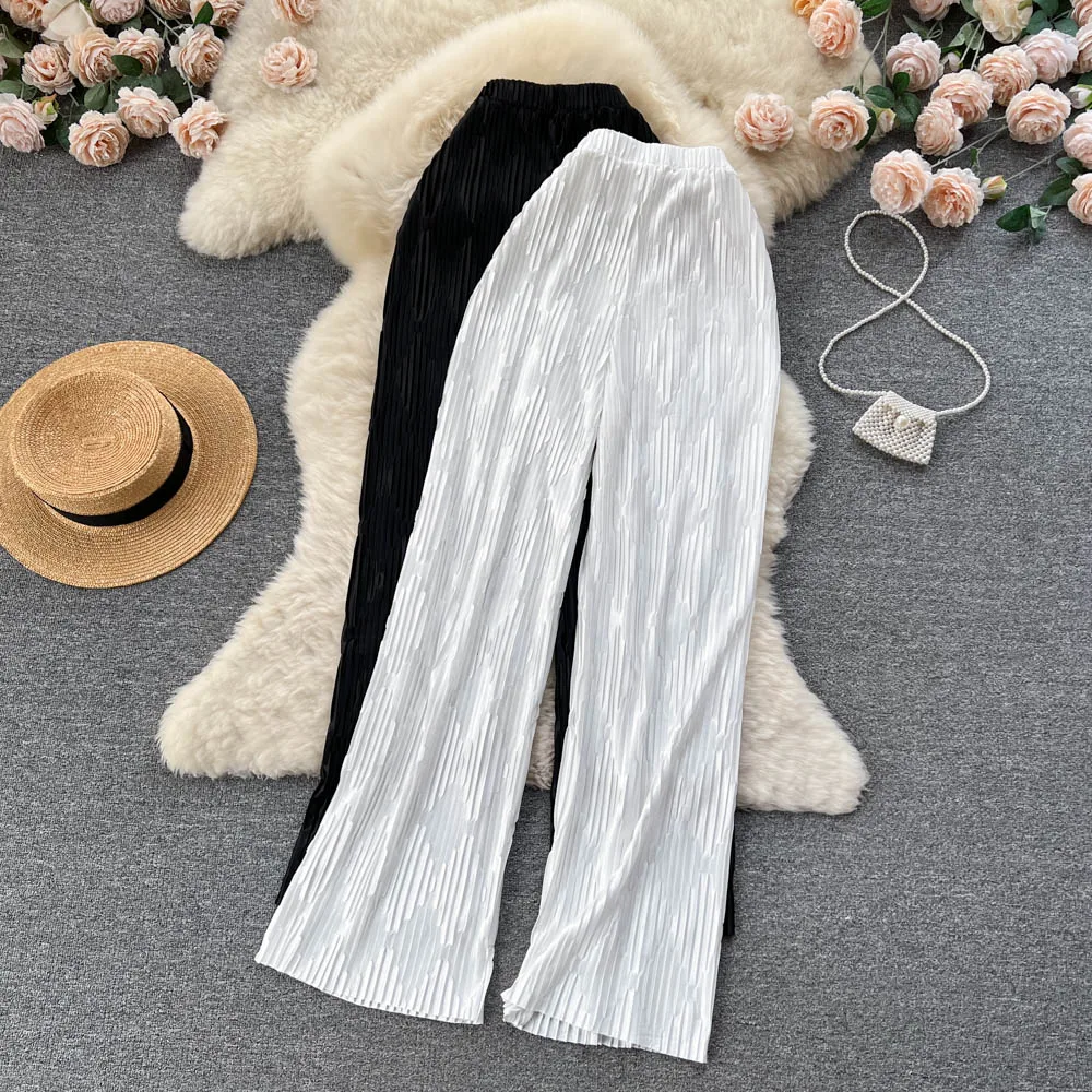 

Fashion Jacquard Pleated Thin Pants Women Spring Summer High Waist Loose Wide Leg Pants 2023 New Ladies Vintage Casual Trousers