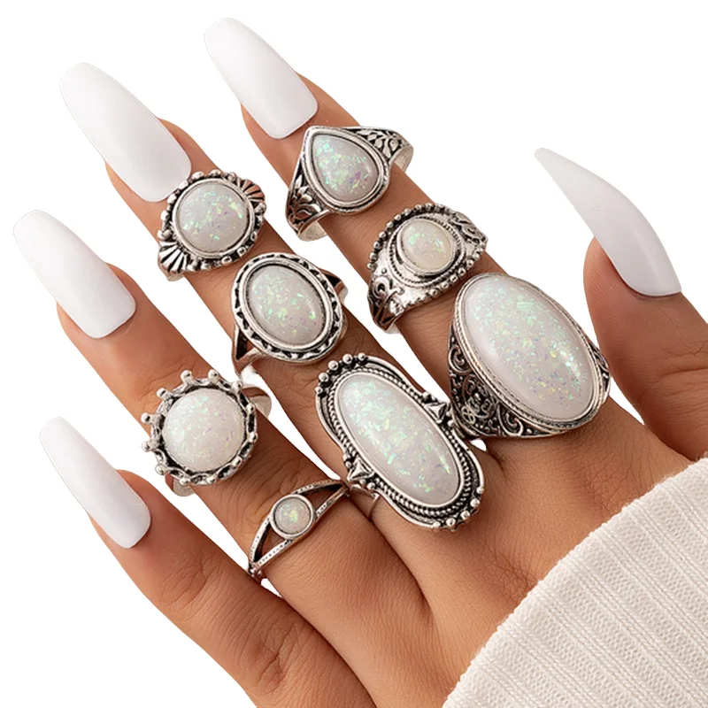 50 teile/los Großhandel Heißer Große Gefälschte Opal Geschnitzte Finger Ringe für Frauen Party Schönheit Kristall Blume Mond Sonne Schädel Crown bar Schmuck – Detail 14