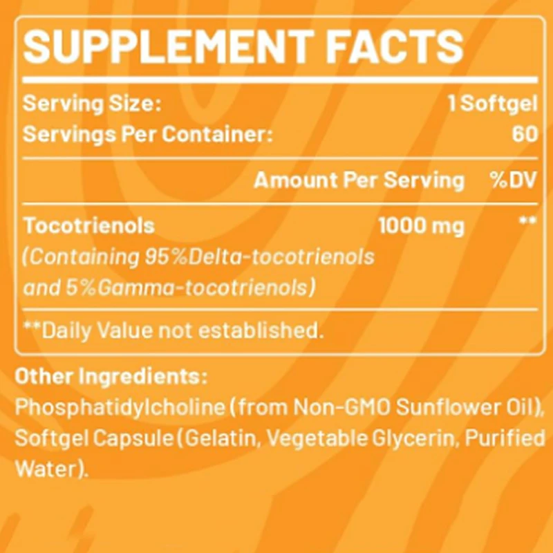 Liposomal-cápsulas de tocotrienol 1000mg -95% Delta y 5% Gamma, soporte para la piel y los huesos, 60 cápsulas