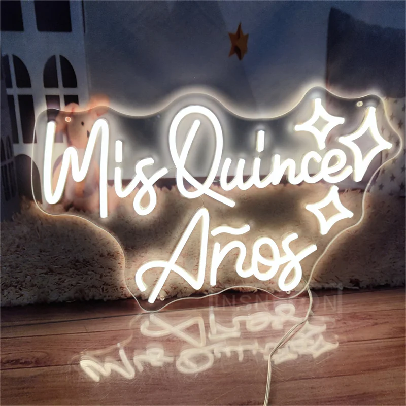 Imagem -05 - Mis Quince Años Neon Led Signs Spanish Birthday Decor Room Party Decor Wall Hanging Light Neon Decoration