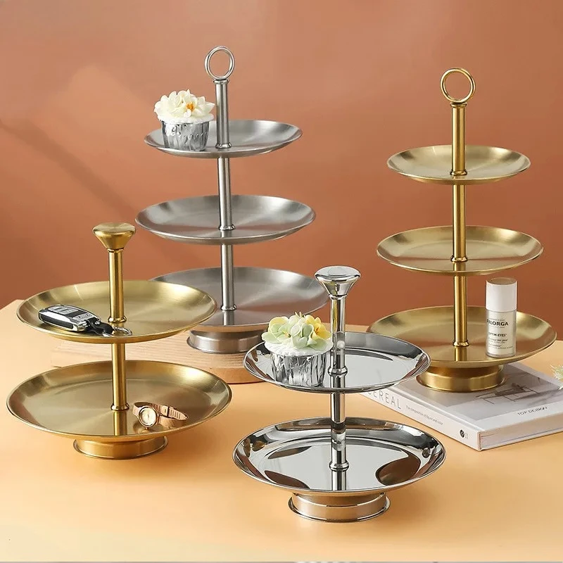 Stainless Steel Three-layer Fruit Tray Afternoon Tea Heart Trays Living Room Double Layer Dessert Cake Stand Kitchen Accessories