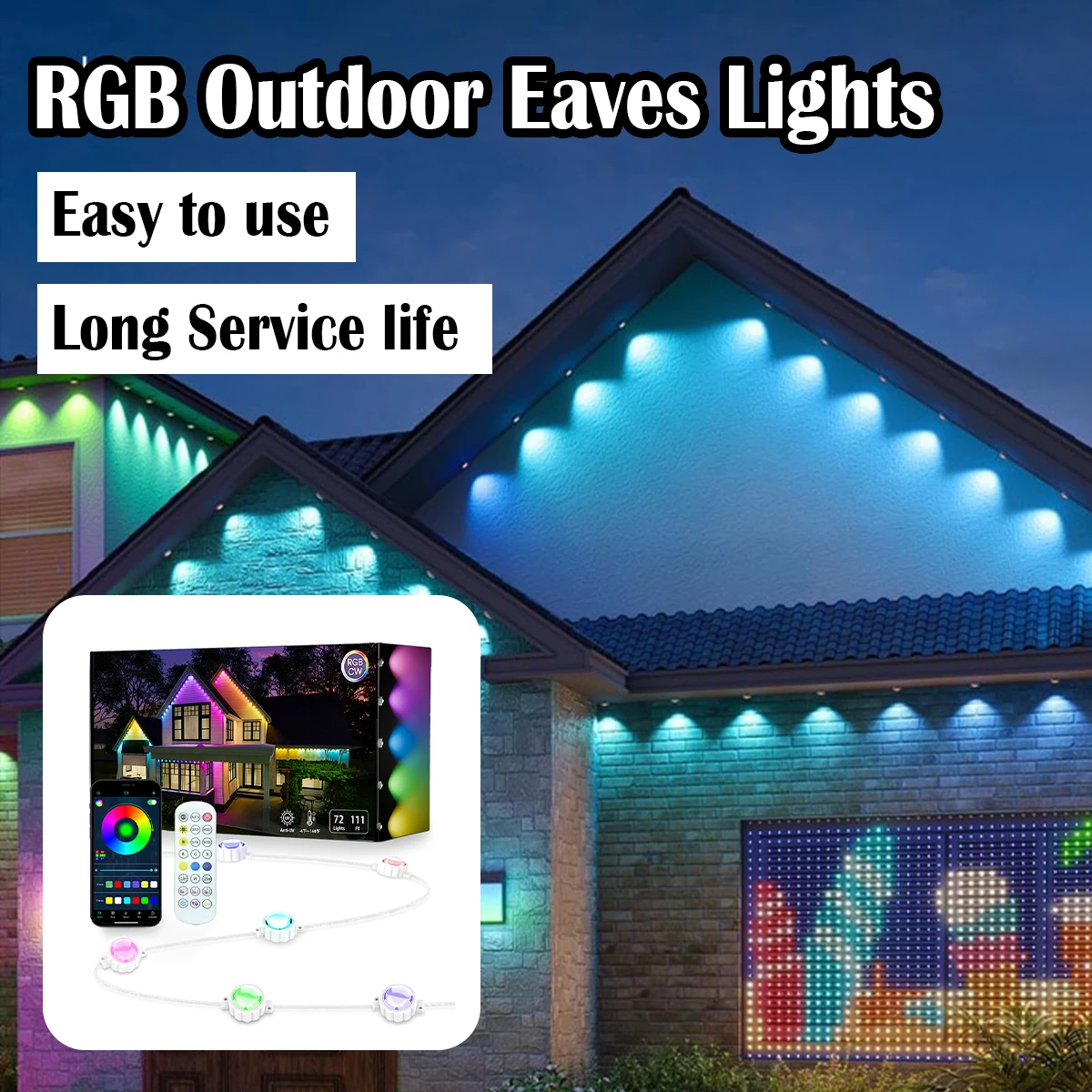 Bluetooth/WIFI Eaves Lights Holiday Home 24V/5V RGB Control Smart Waterproof US Plug Dimmable Lighting String Strings Remote LED