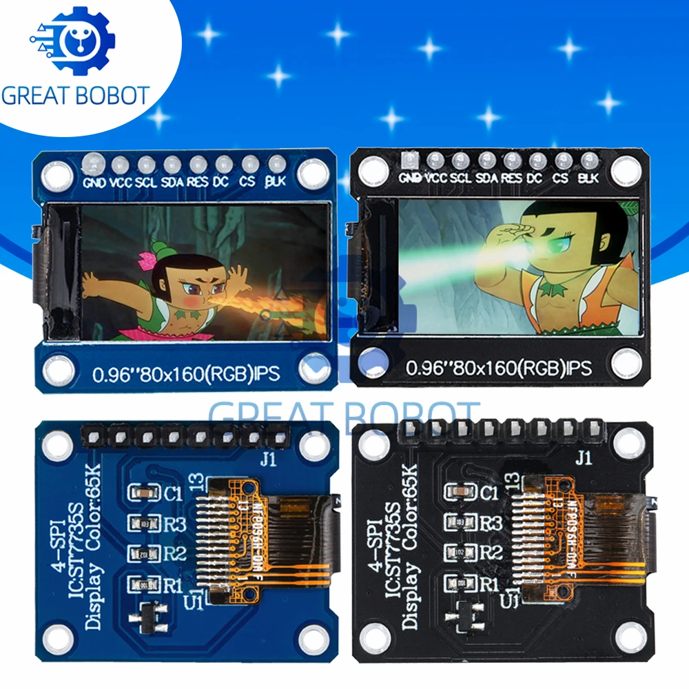 BS TFT Display 0.96  inch IPS 8P SPI HD 65K Full Color LCD Module ST7735 Drive IC 80*160 (Not OLED) For Arduino black