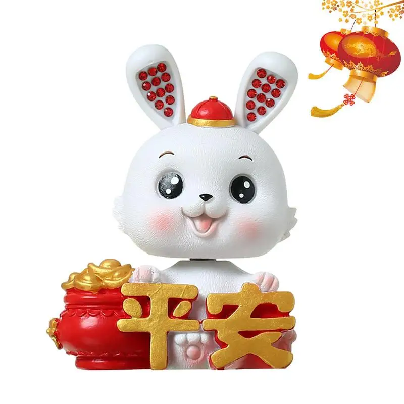 Chinese Car Rabbit Miniature Shaking Head Chinese Rabbit Ornament 2023 Chinese New Year Decoration For Home Car Office