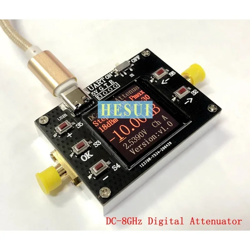 18dBm  0-30dB programmable 0.1dB step DC- 8GHz Digital RF attenuator module board TFT display CNC Al shielding shell