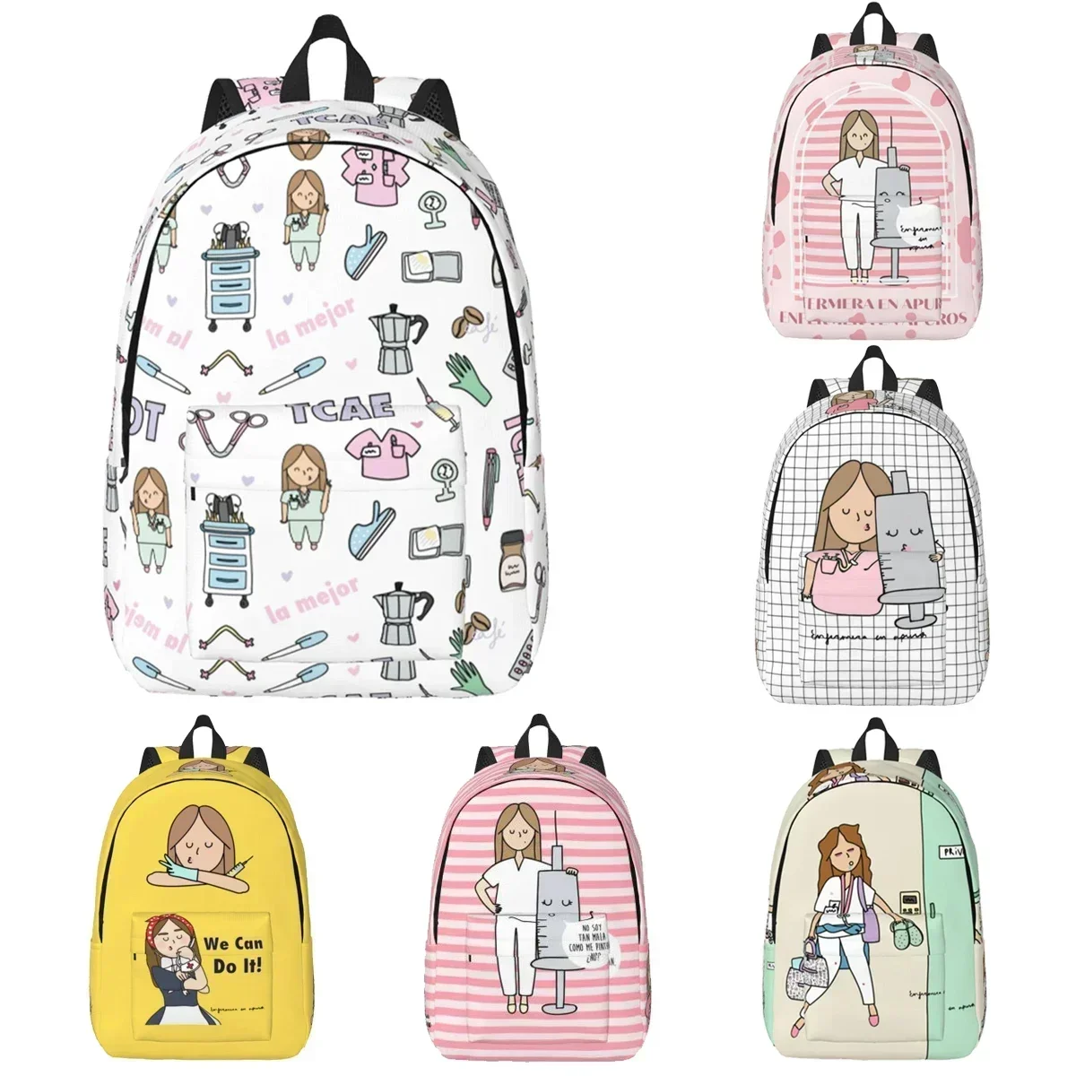 

Doctor Nurse Enfermera En Apuros Backpack for Men Women Fashion High School Hiking Travel Daypack College Shoulder Bag Outdoor