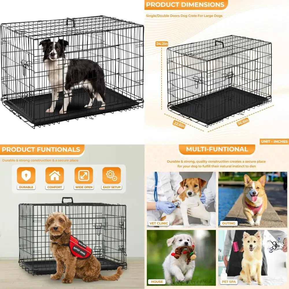 

Металлическая клетка для собак среднего и крупного размера с двойными дверями, перегородкой и пластиковым поддоном для использования в помещении/на улице (36 дюймов, черная)