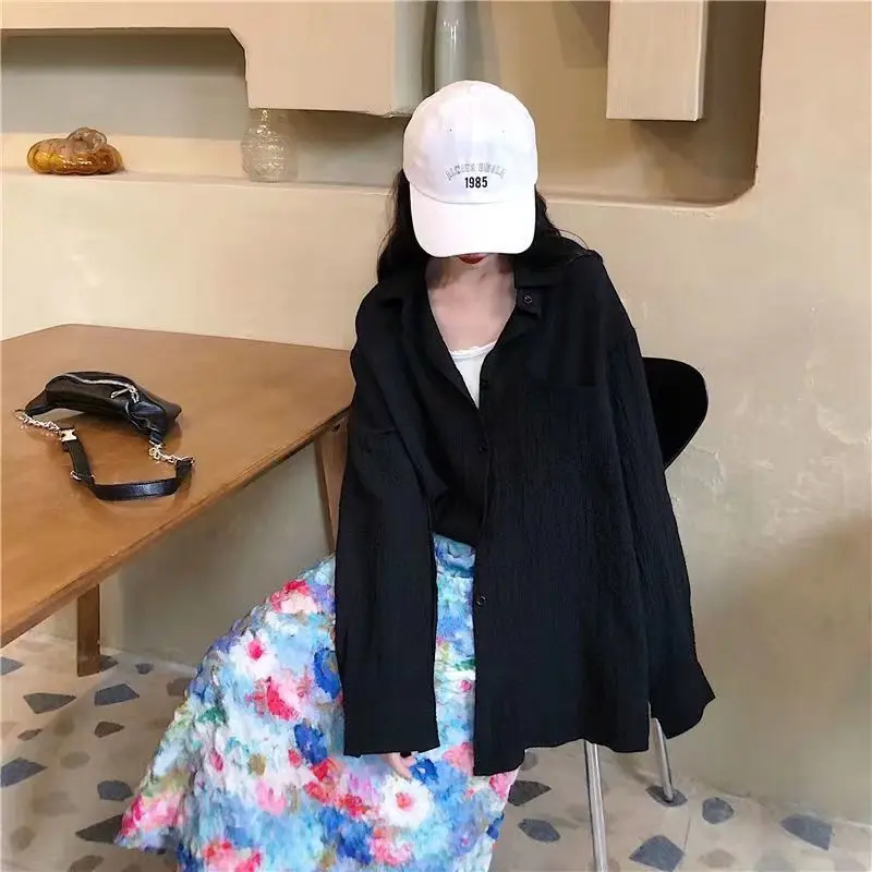 

Long Sleeve Shirts Womens Striped Button Down Oversized Loose Fit Retro Feminine Sweet Youthful Preppy Streetwear Outfit