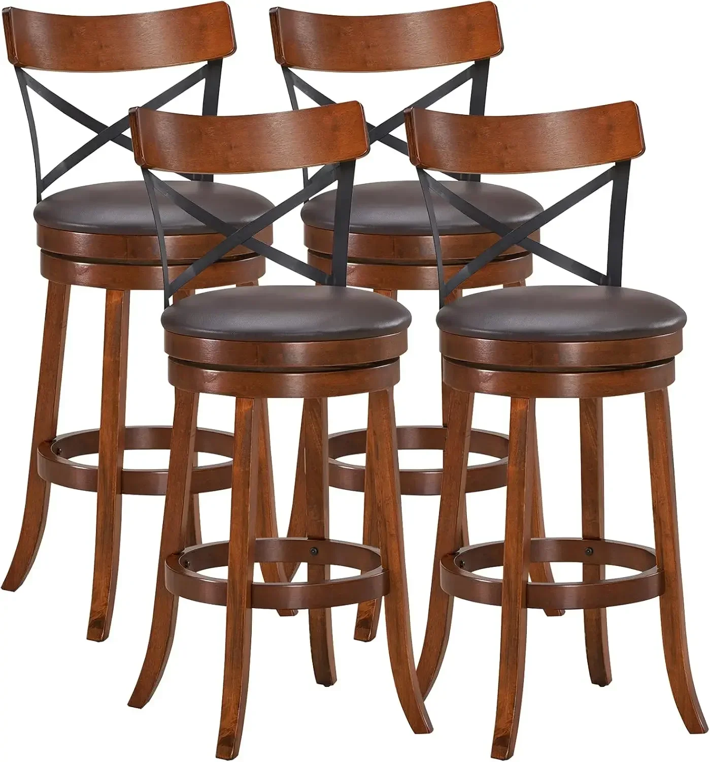 Costway Bar Stool Set Of 4, 360-Degree Swivel Solid Wood Stools With Soft Cushion & Backrest, 29.5” Height Kitchen Counter Bar