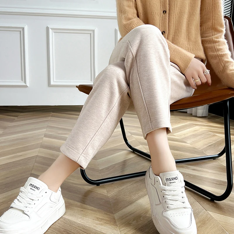 New 100% Wool Grandma Pants In aAutumn And Winter Women's Casual High Waist Slim Pants Harlan Radish Knitted Leggings.