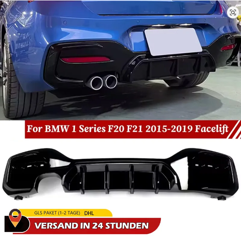 Brandneuer Heckdiffusor für BMW 1er F20 F21 M Sport 125i LCI 116i 118i 120i 125i M135i M140i 2015-2019, glänzend schwarz, Hecklippe, Einzel- oder Doppel-Auspuff