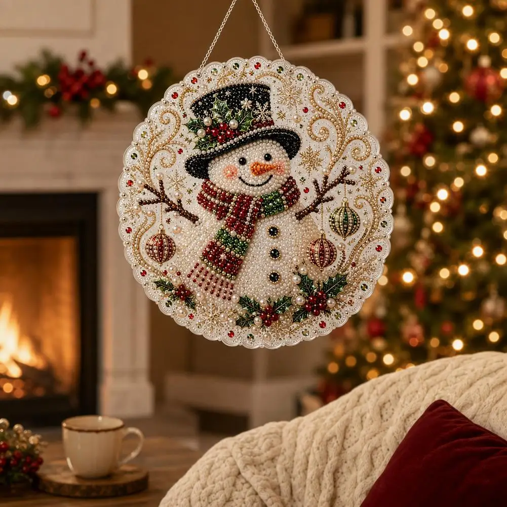 Pearl Diamond Painting Suncatcher Kit Diy Craft Acrylic Round Board With Lace Edge Pearl Beads Craft Christmas Diamond Painting view 2