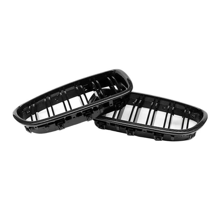 

Car Carbon Fiber Glossy Double Slats Front Kidney Grille Grill For-BMW 5 Series F10 F11 M5 2010-2016