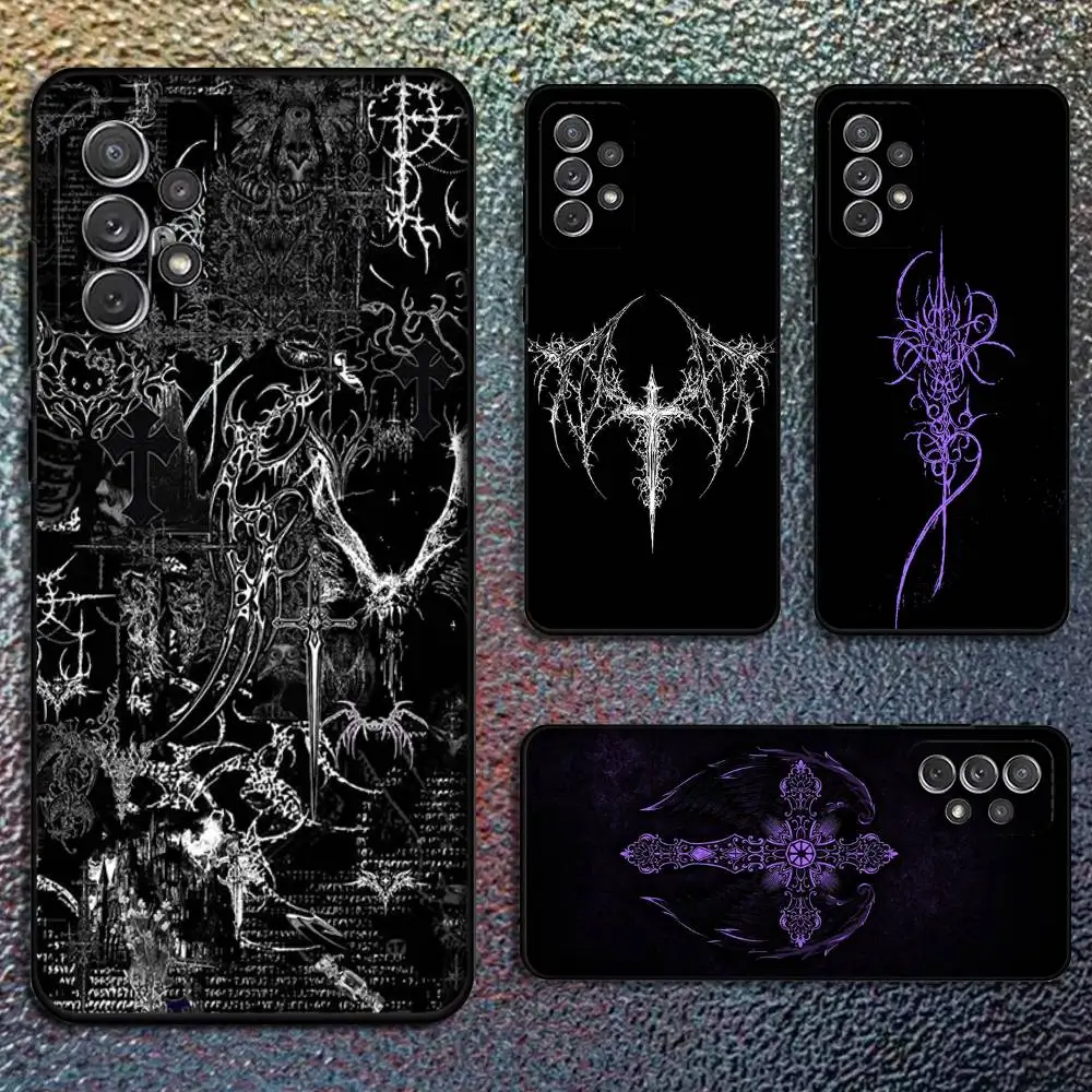 

Gothic Cyber Sigil Cross Phone Case For Samsung S25,S24,S21,S22,S23,S30,Ultra,S20,Plus,Fe,Lite,Note,10,9,5G Black Cover