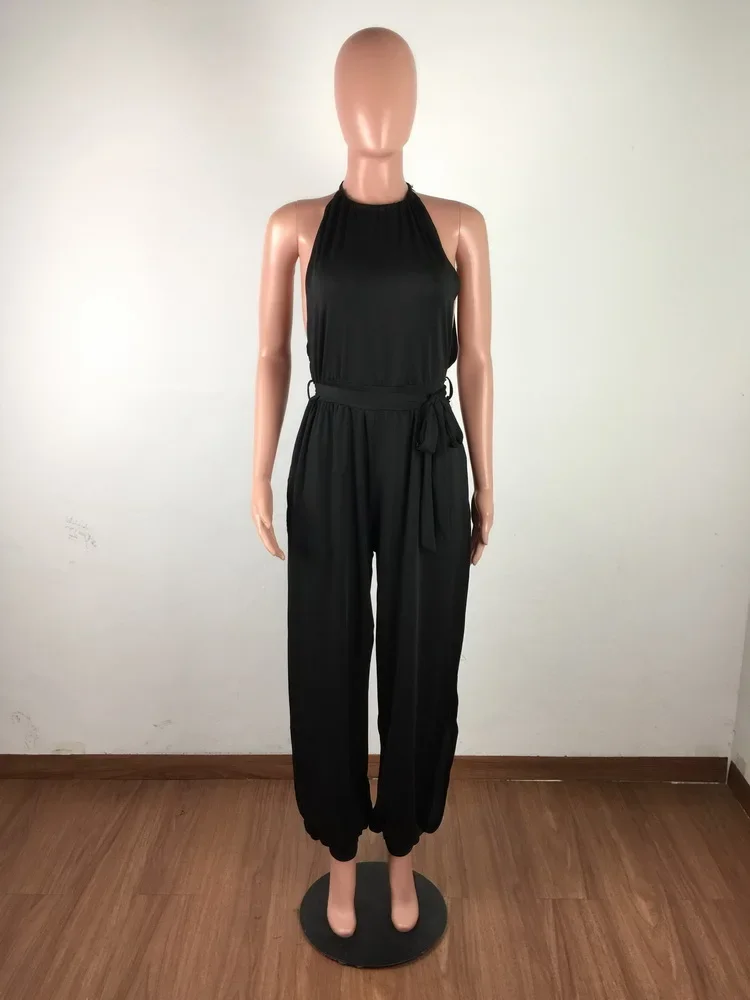 Sexy Women O-neck Hollow Out Party Jumpsuit Elegant Solid Loose Casual Jumpsuit Romper