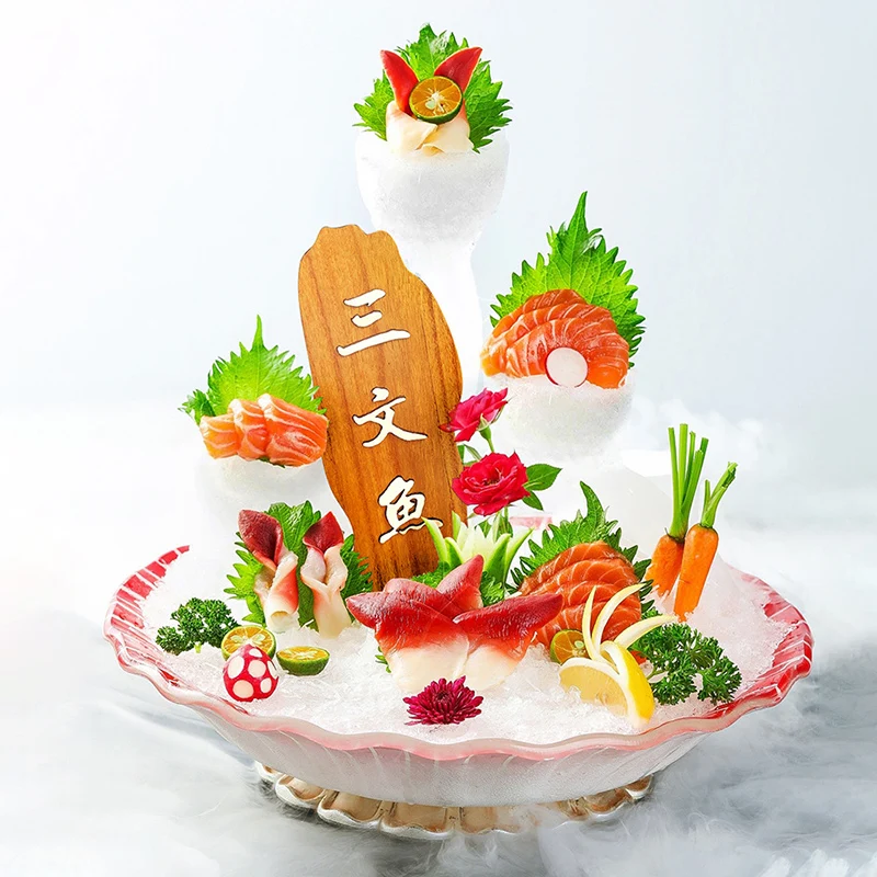 Japanese Sashimi Plate Decoration Dish Food Menu Restaurant Seafood Buffet Sushi Salmon Plate Cuisine Decor Wooden Signboard