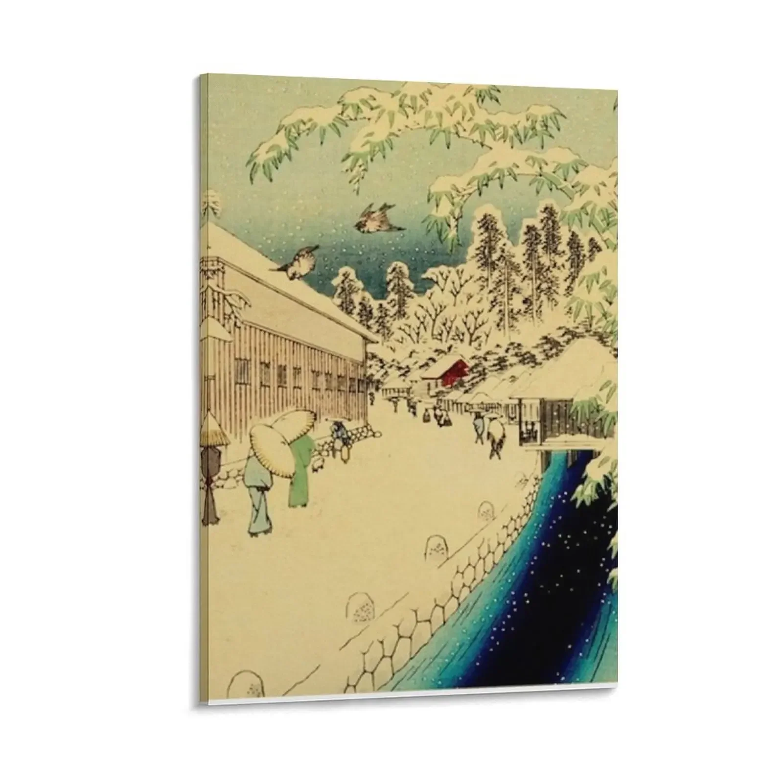 

Japanese village by water in snowy winter Canvas Painting home and decoration decor anime posters