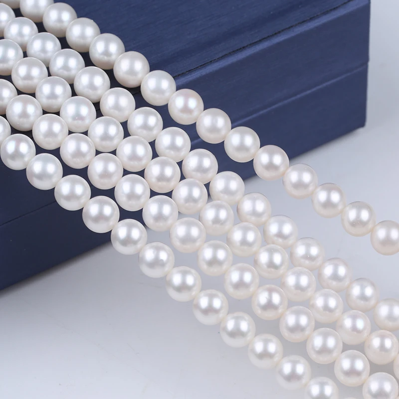 8-8.5mm Natural white good quality real loose beads Freshwater Akoya Round Pearl Strands