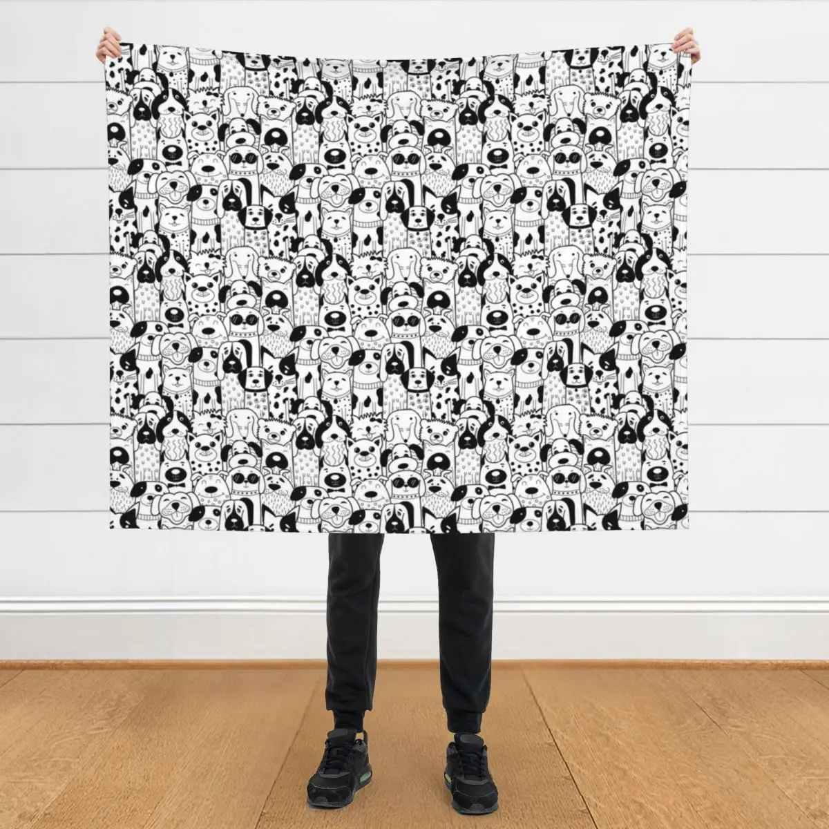 

Black and White Collection of Dogs Throw Blanket Shaggy Hairys Sleeping Bag Blankets