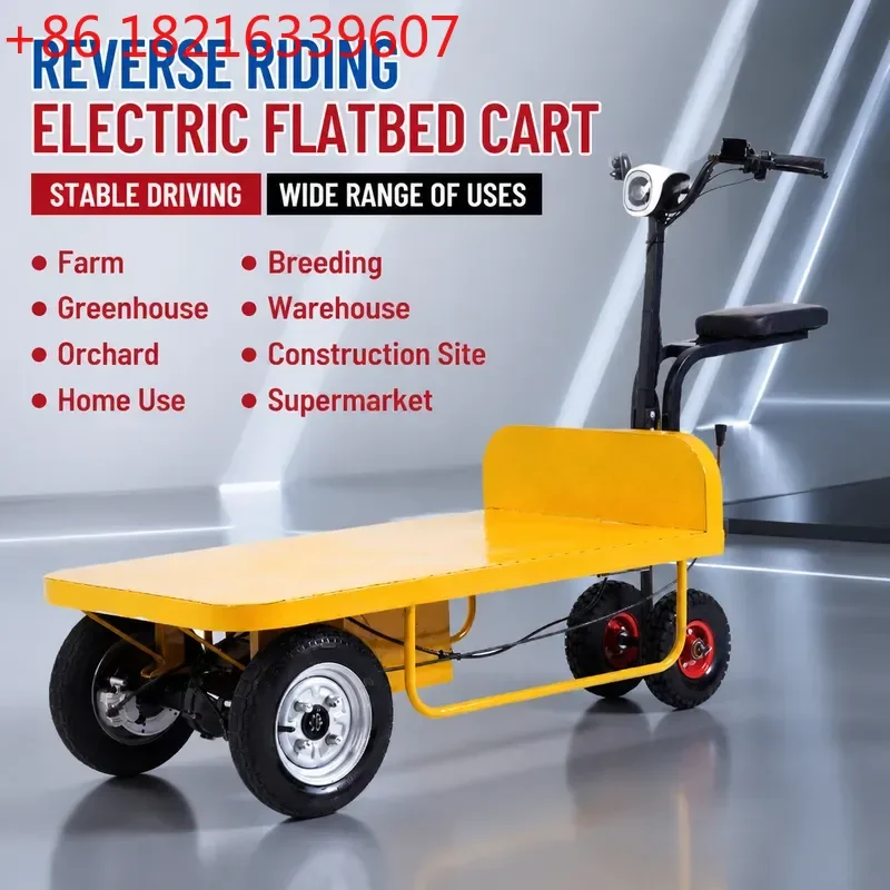 Electric Flatbed Cart Ride On Warehouse Cargo Handling Trolley Greenhouse Orchard Transporter Heavy Duty Load Carrier