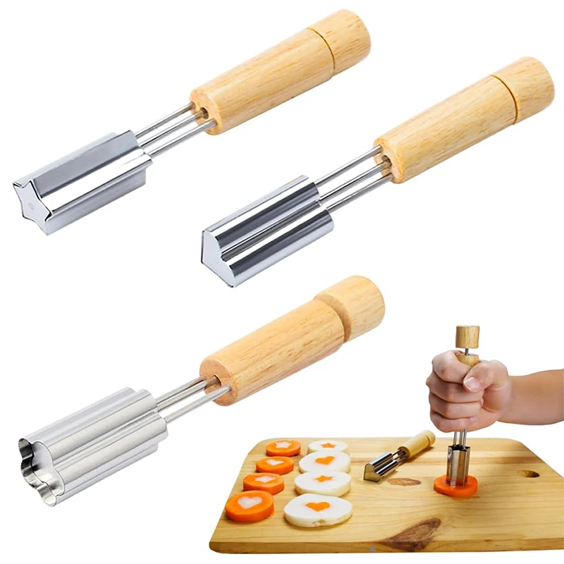 3 adet Paslanmaz Çelik Meyve Kesme Manuel Cupcake Tart Küçük Wonton Bisküvi Kabartma Kalıp Kalp/Çiçek Şekli Sebze Kesici