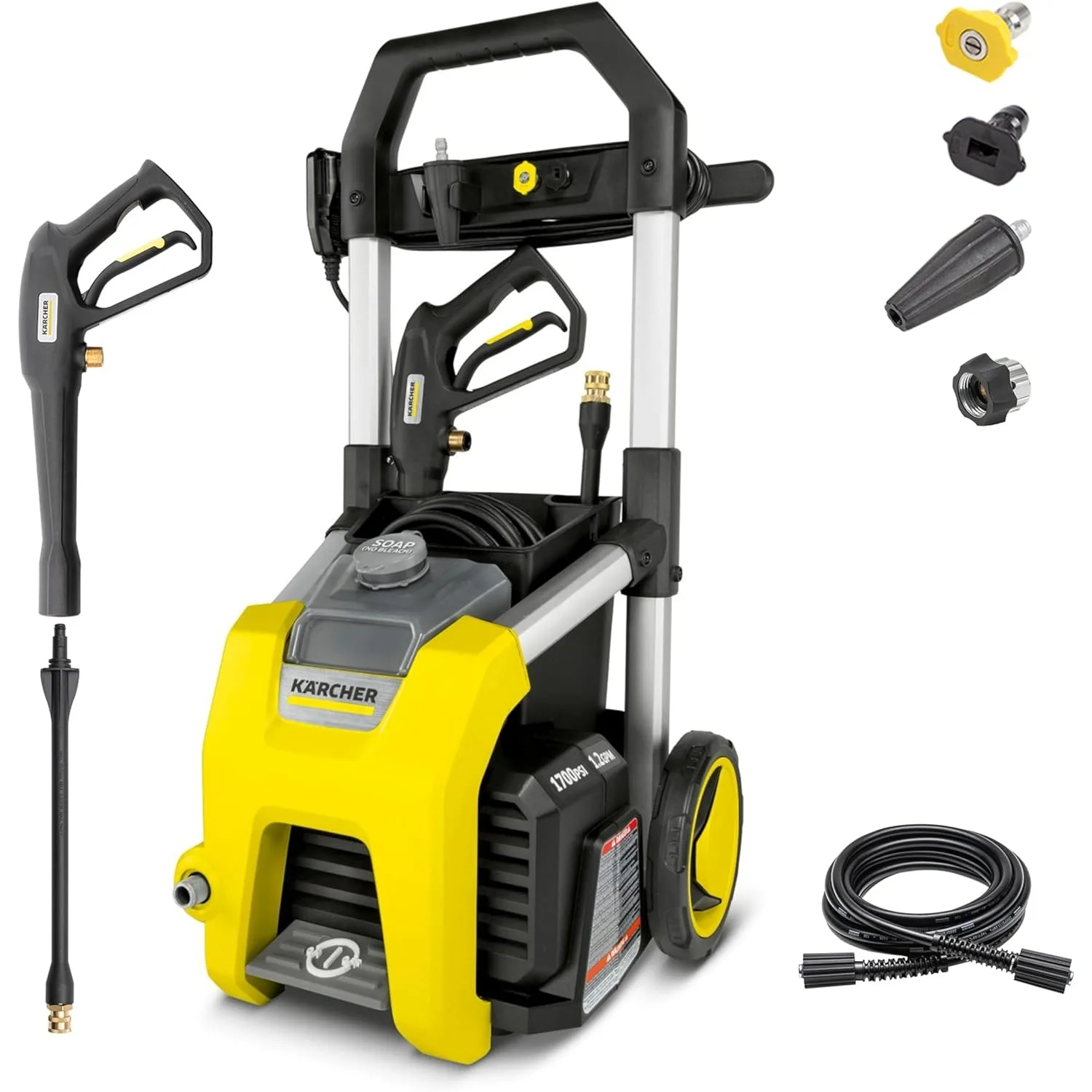 K1700 Max 2125 PSI Electric Pressure Washer with 3 Spray Nozzles - Great for cleaning Cars, Siding, Driveways, Fencing and more