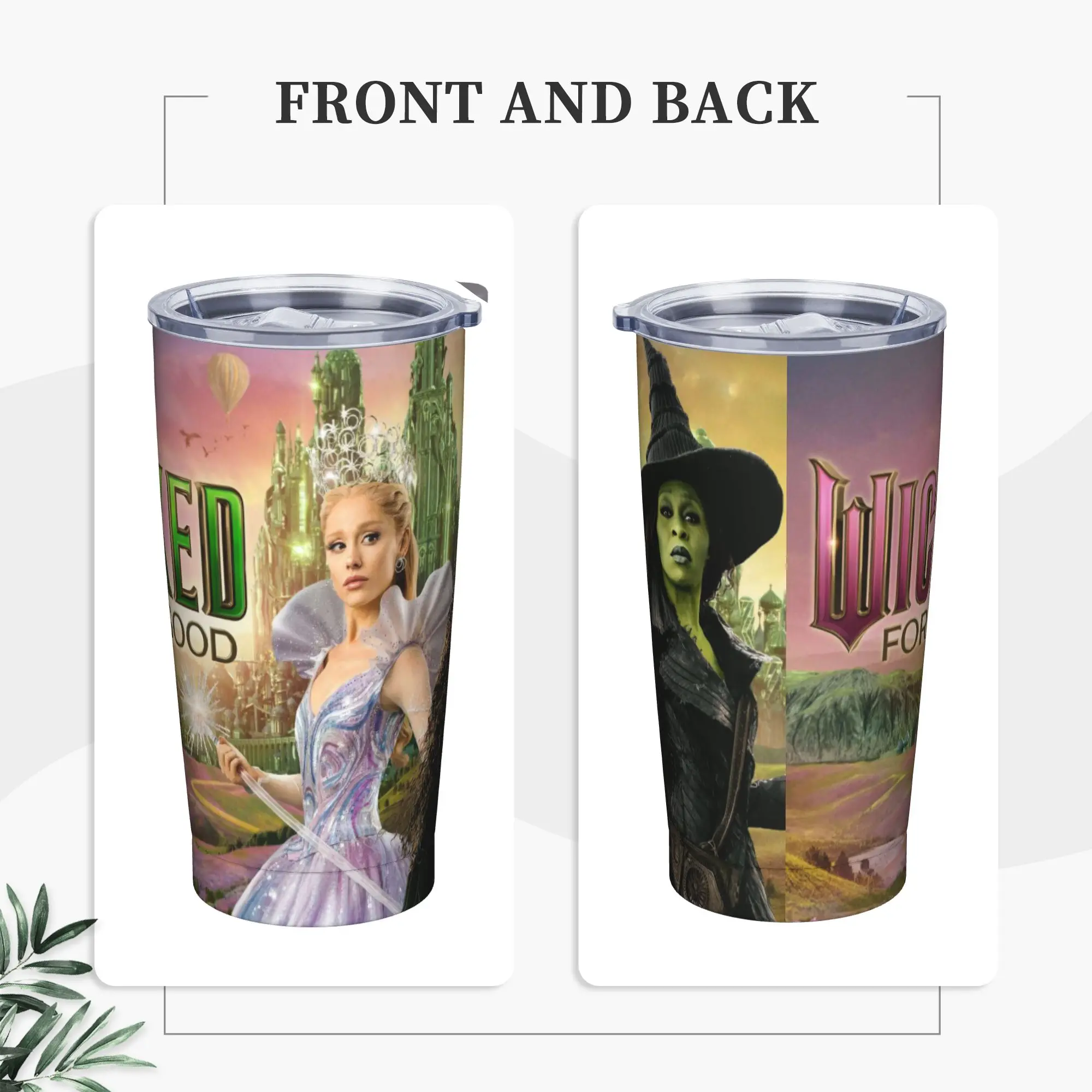 

Wicked For Good Stainless Steel Tumbler Travel Coffee Mug With Straws and Lid 20oz Car Mugs Cold Drink Water Bottle