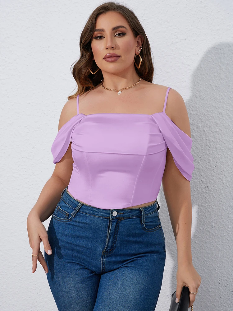 EYNMIN Plus Size Solid Elegant Comisole Corset Tops For Women Summer High Stretch Boned Slim Fit Crop Tank Top Party Night Tops