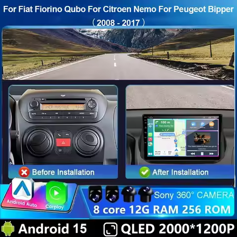 Android 15 Radio For Fiat Fiorino Qubo For Citroen Nemo For Peugeot Bipper 2008-2017 Car stereo Multimedia Player Carplay Auto