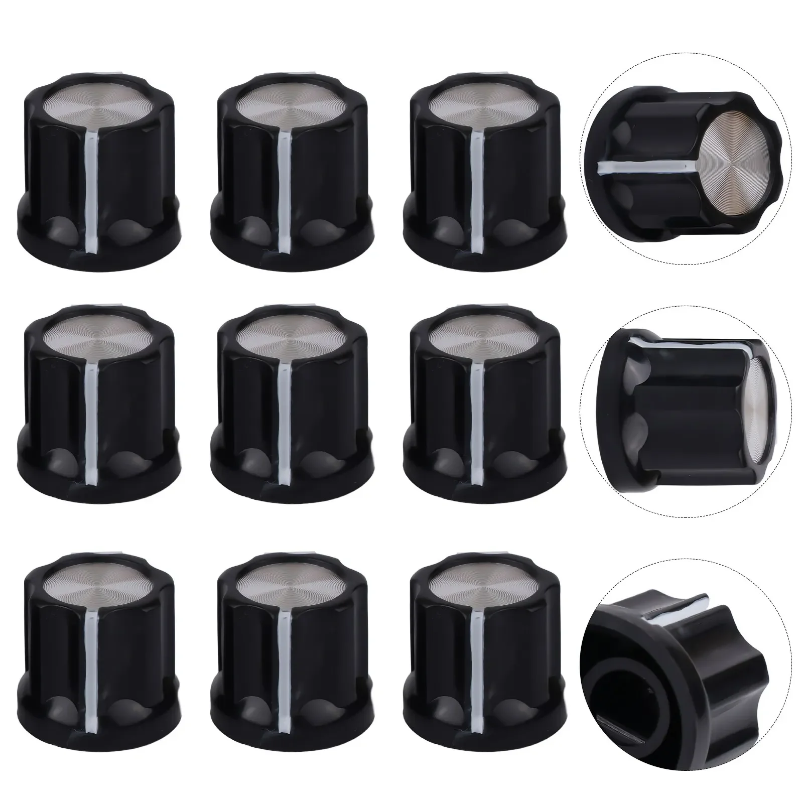 

10pcs D Type 6mm Shaft Hole Volume Control Potentiometer Knob For Guitar Bass Lovers Plastic Aluminum Sheet Musical Instruments