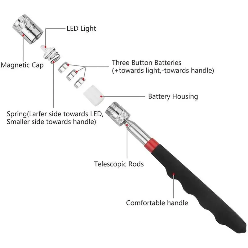 New Portable Magnetic Pickup Tool 8LB Pull Force LED Telescopic Magnetic Pick-Up Picking Up Nut Bolt Magnetic Stick Picking Up