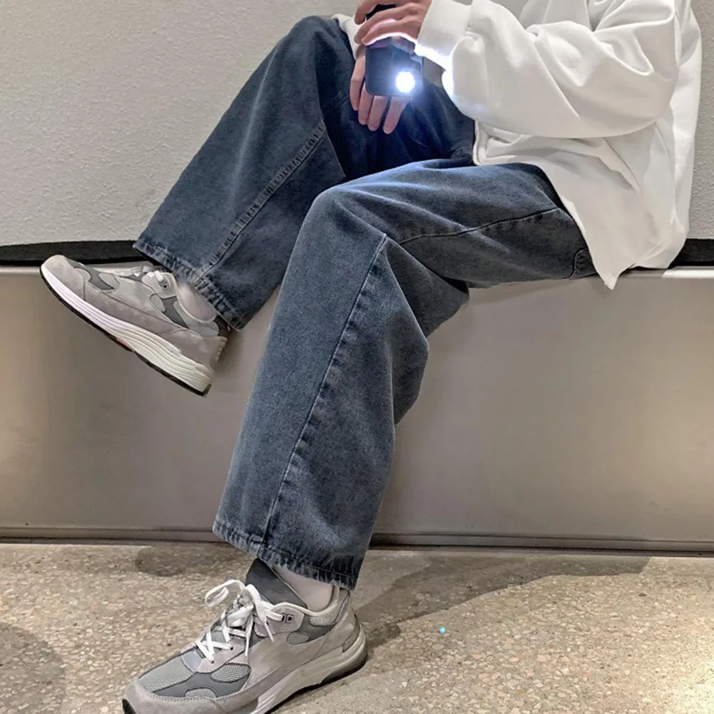 Jeans lavati da uomo Pantaloni dritti larghi alla moda Pantaloni larghi retrò Casual